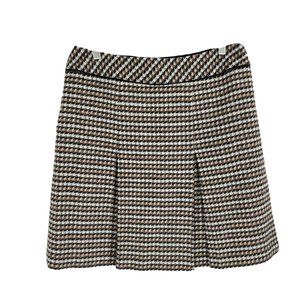 Talbots Brown Wool Pleated Skirt Houndstooth Sz 10 Petite Academia Clueless